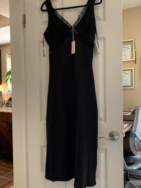 MELLODAY Black Midi Dress with Lace Trim NWT